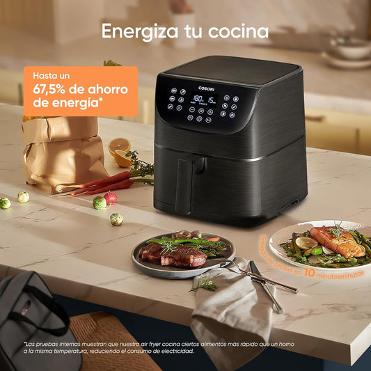 Cosori Air Fryer 5.7L Real Metallic Interior, Air Fryer Anti-Rust Design, Uniform Heating Technology, 40 Recipes, Fat Reduction for Healthy Living, Energy Efficiency, 1700W