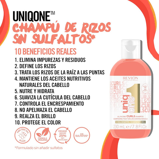 REVLON PROFESSIONAL UniqOne All in One Curls, Nourishing Shampoo for Curls, Moisturizes and Defines Curly or Wavy Hair, Hair Care with Anti-Frizz Effect and Vegan Formula, 230 ml