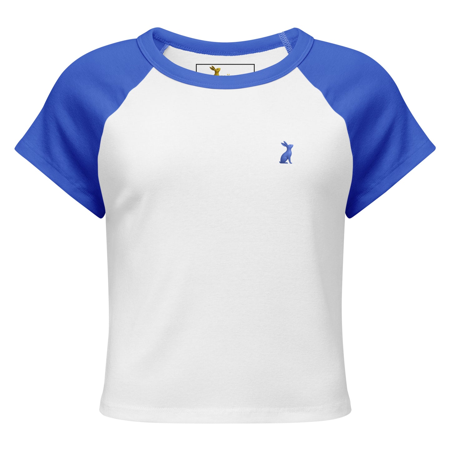 Camiseta raglán KÖNE azul y blanca 100% algodón estilo baby tee con logo