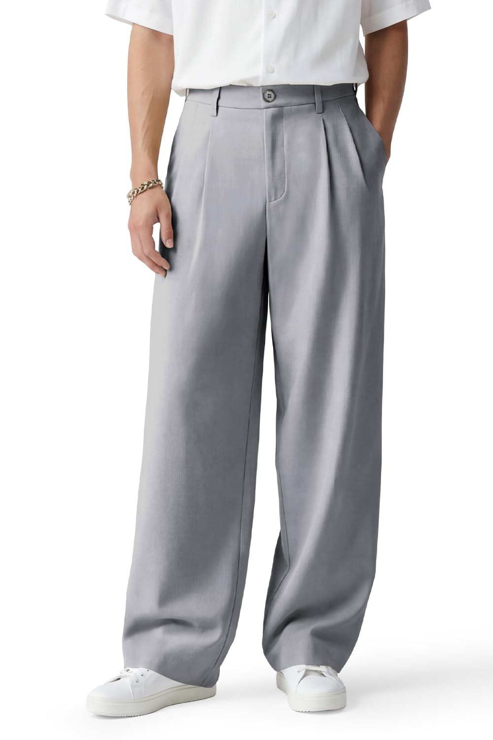 Heyfanee Men's Wide Chino Pants Casual Dress Pants for Men Elastic Waist
