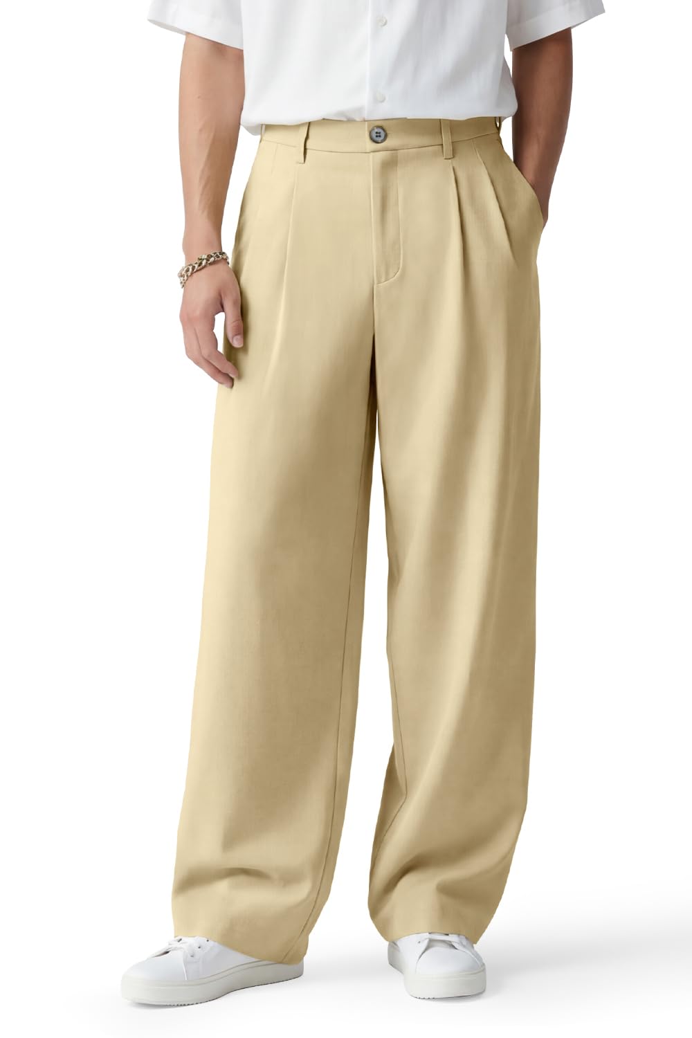 Heyfanee Men's Wide Chino Pants Casual Dress Pants for Men Elastic Waist