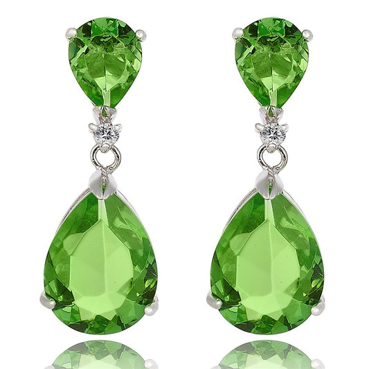 [RIZILIA CELEBOX] Teardrop Earrings Long Piercing Earrings with Pear Cut Gemstones CZ in 18K White Gold Plated, Celebrity Inspired by Angelina Jolie