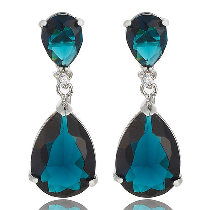 [RIZILIA CELEBOX] Teardrop Earrings Long Piercing Earrings with Pear Cut Gemstones CZ in 18K White Gold Plated, Celebrity Inspired by Angelina Jolie