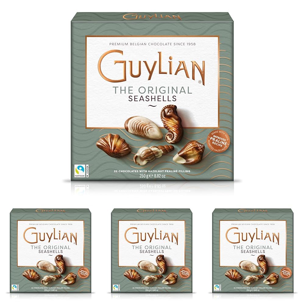 Guylian Belgian Chocolate Chocolates, Chocolate Filled with Dark Chocolate Praline, Chocolate in the shape of Sea Fruits with 72% Cocoa, 20 Units per Box, 225 g