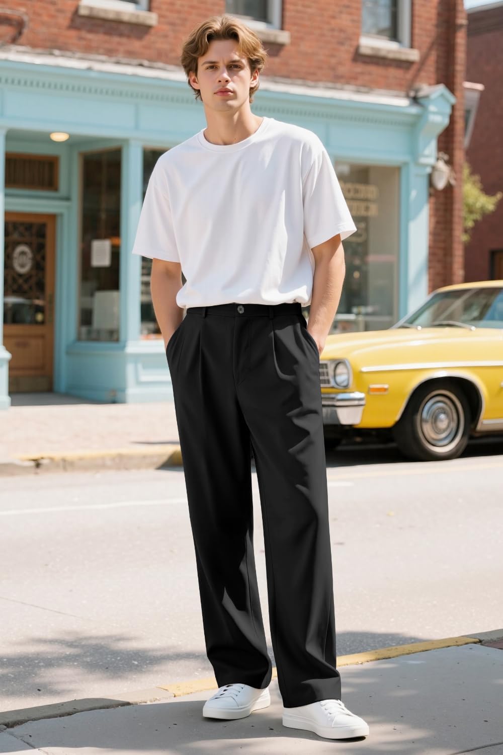 Heyfanee Men's Wide Chino Pants Casual Dress Pants for Men Elastic Waist