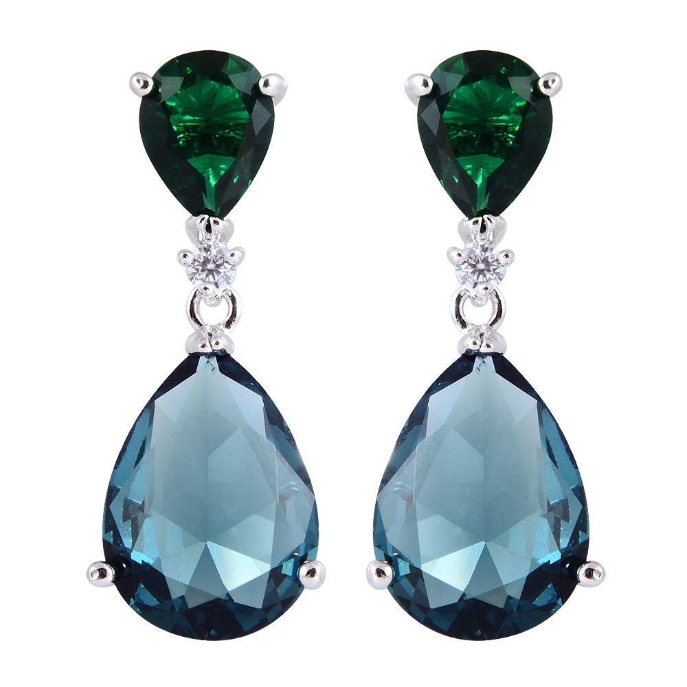 [RIZILIA CELEBOX] Teardrop Earrings Long Piercing Earrings with Pear Cut Gemstones CZ in 18K White Gold Plated, Celebrity Inspired by Angelina Jolie