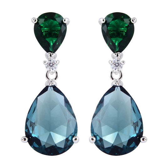 [RIZILIA CELEBOX] Teardrop Earrings Long Piercing Earrings with Pear Cut Gemstones CZ in 18K White Gold Plated, Celebrity Inspired by Angelina Jolie