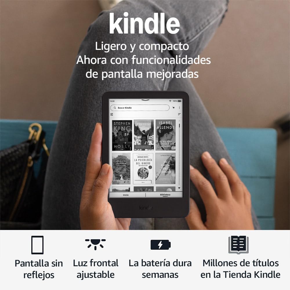 Amazon Kindle (16 GB) – Lightest and most compact Kindle with glare-free display, faster page turns, adjustable front light and long battery life – Black