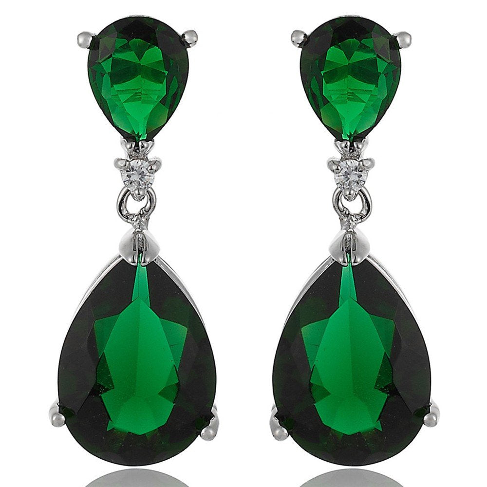 [RIZILIA CELEBOX] Teardrop Earrings Long Piercing Earrings with Pear Cut Gemstones CZ in 18K White Gold Plated, Celebrity Inspired by Angelina Jolie
