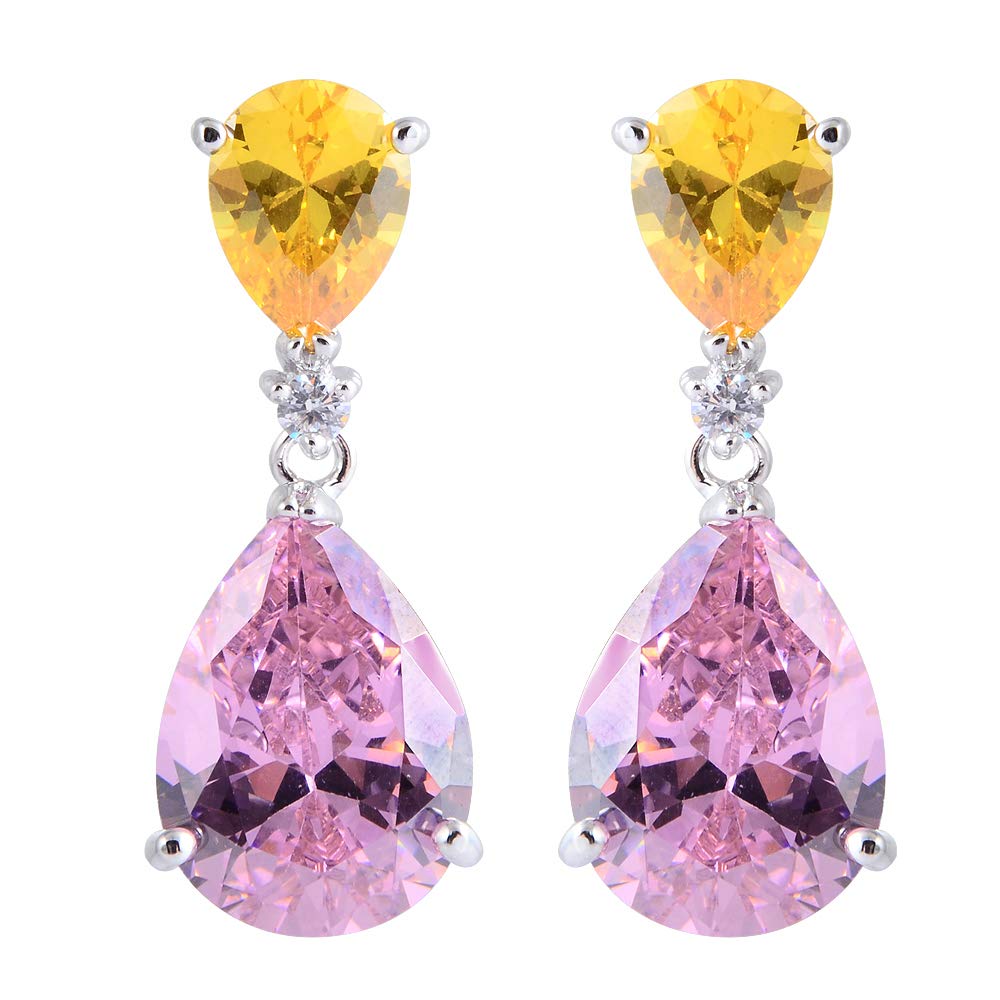 [RIZILIA CELEBOX] Teardrop Earrings Long Piercing Earrings with Pear Cut Gemstones CZ in 18K White Gold Plated, Celebrity Inspired by Angelina Jolie