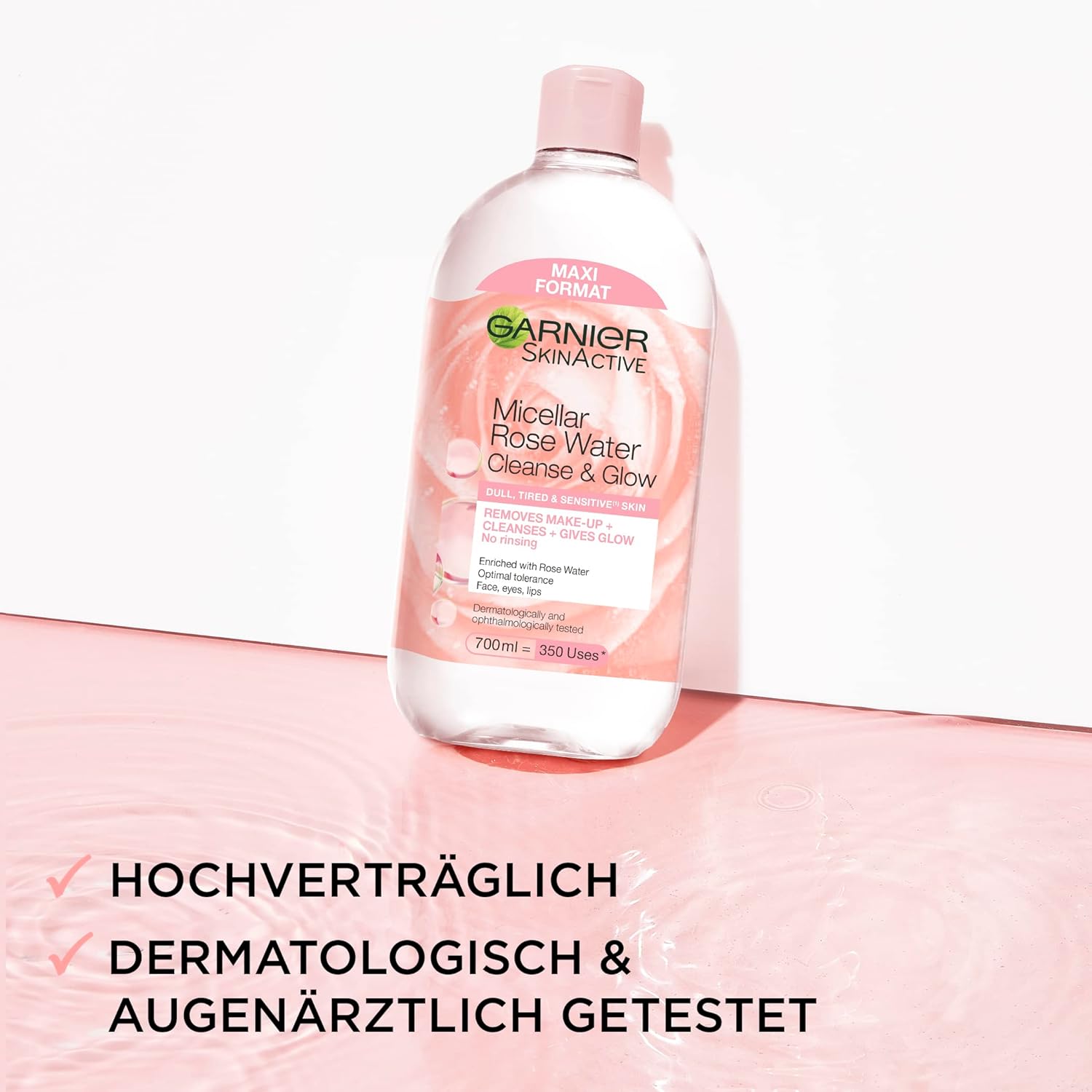 Garnier Skin Active Micellar Water with Rose Water for Off and Sensitive Skin, Make-up, Cleanses and Brightens, 700 ml