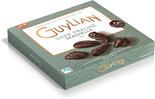 Guylian Belgian Chocolate Chocolates, Chocolate Filled with Dark Chocolate Praline, Chocolate in the shape of Sea Fruits with 72% Cocoa, 20 Units per Box, 225 g