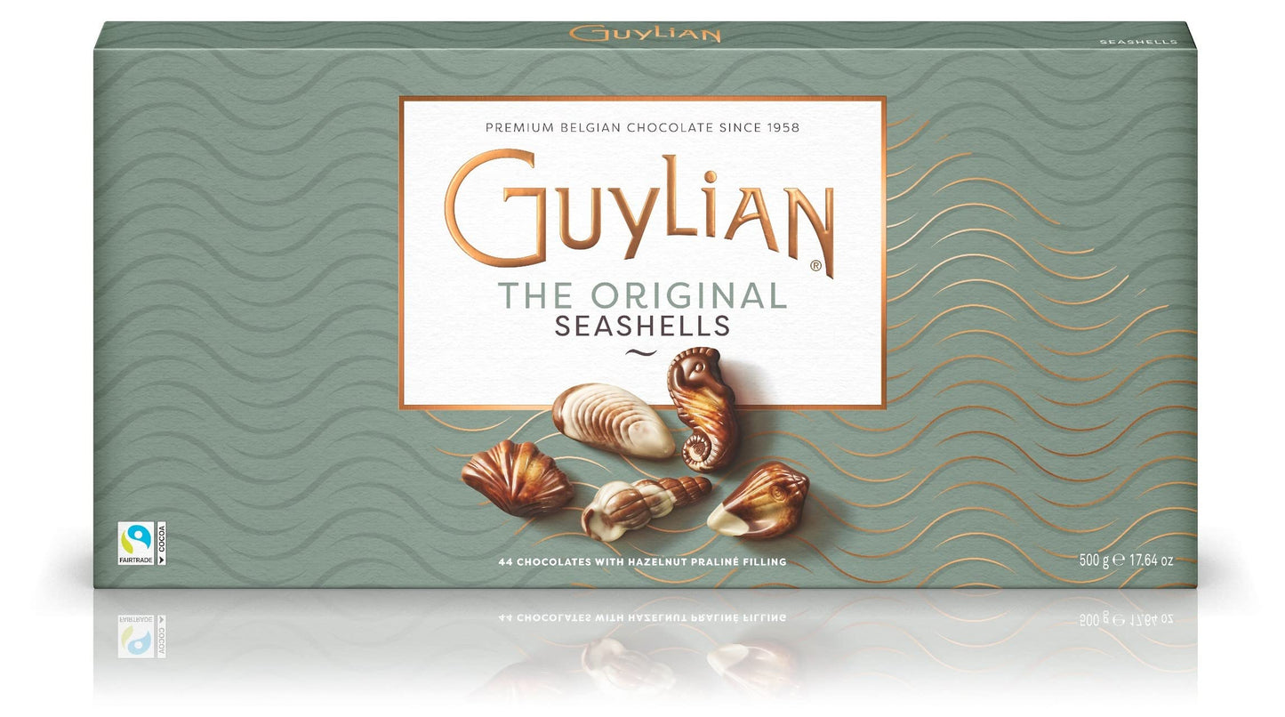 Guylian Belgian Chocolate Chocolates, Chocolate Filled with Dark Chocolate Praline, Chocolate in the shape of Sea Fruits with 72% Cocoa, 20 Units per Box, 225 g