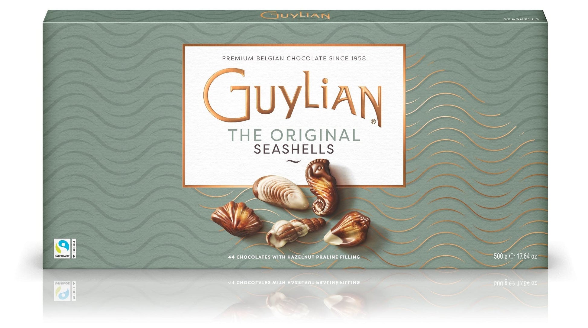 Guylian Belgian Chocolate Chocolates, Chocolate Filled with Dark Chocolate Praline, Chocolate in the shape of Sea Fruits with 72% Cocoa, 20 Units per Box, 225 g