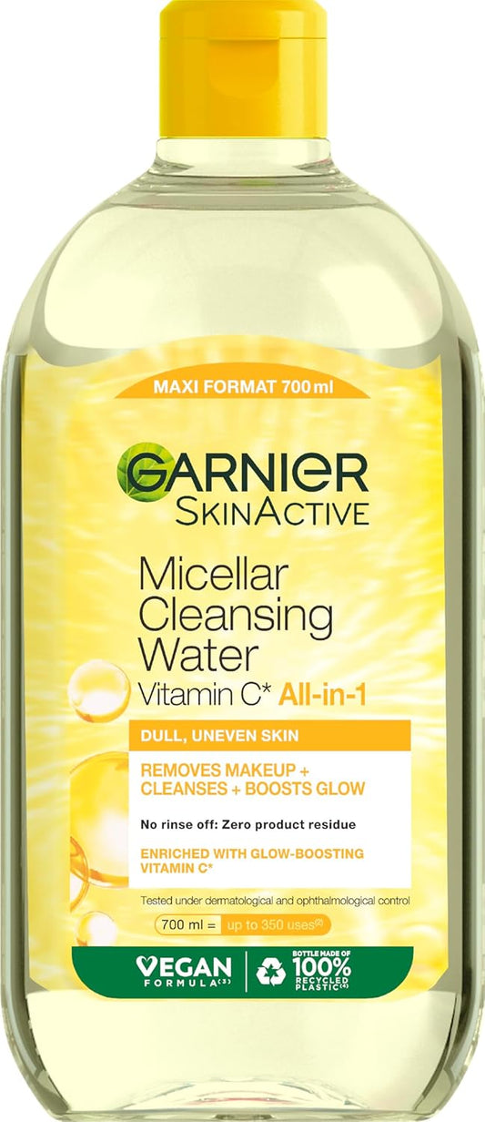 Garnier Micellar Water with Vitamin C, Cleanses, Removes and Brightens Off Skin, Hypoallergenic Formula, 700 ml