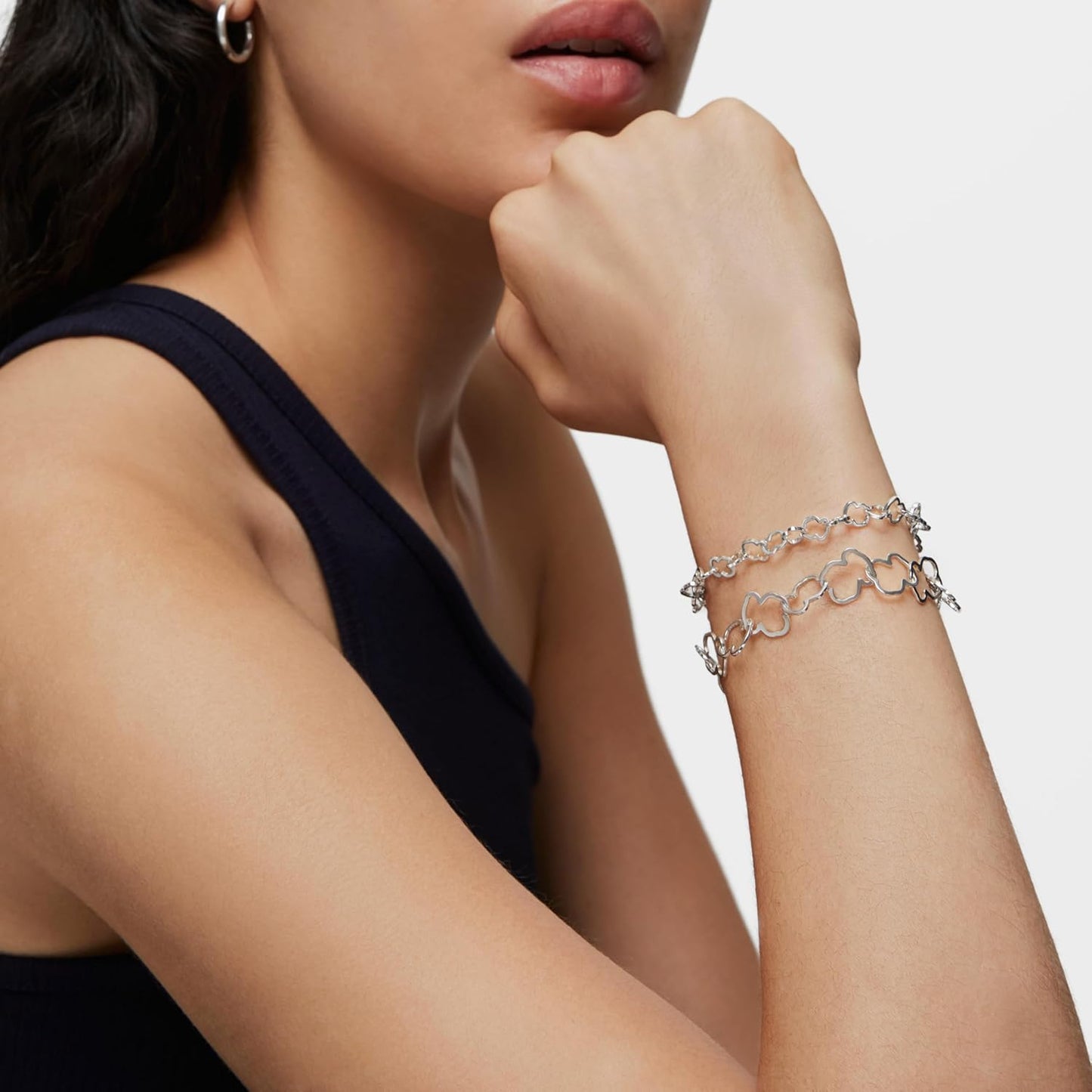 TOUS Sterling Silver Bracelet for Women with Bear Motif in Carousel 1.2 cm, Length 19 cm, Classic and Elegant, Carousel Collection