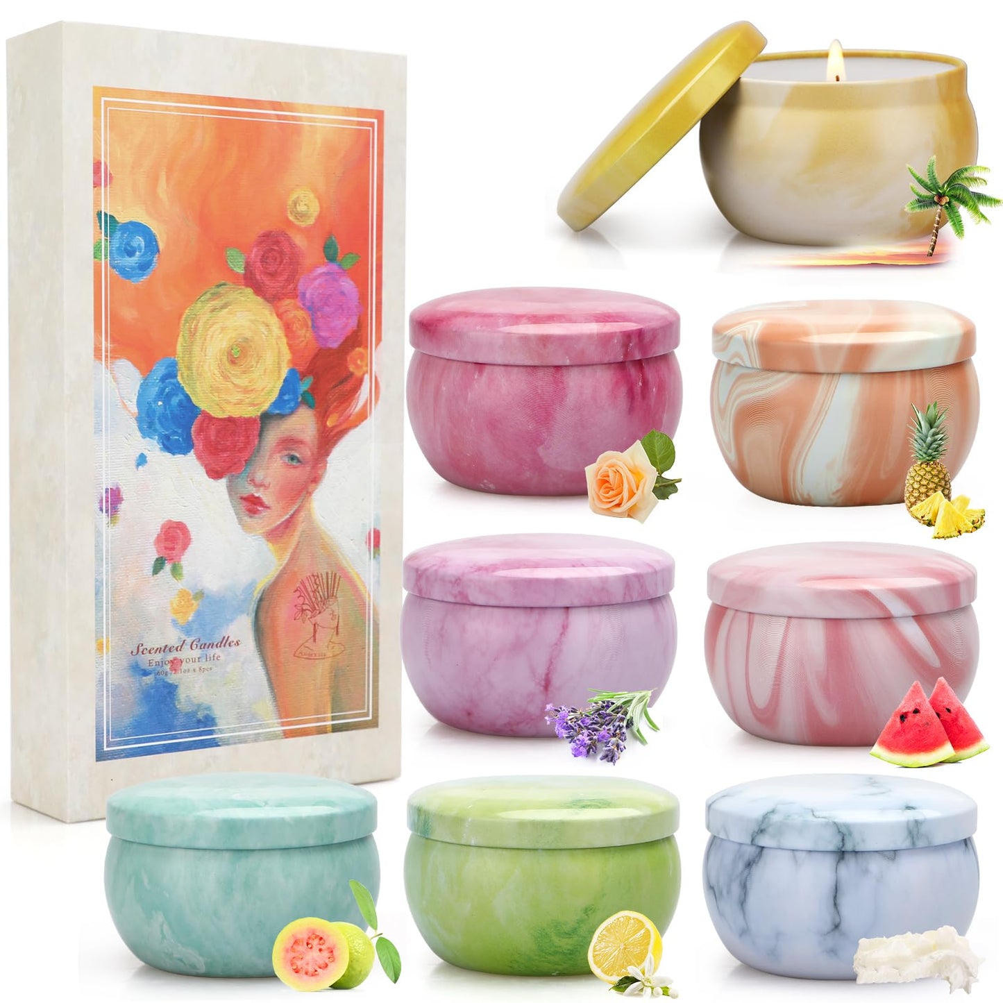 Scented Candles Gift for Women, 9 Pack Decorative Scented Scented Candles, Soy Wax Natural Candle, 9 x 70 g Aromatherapy Candle Gift Set for Birthdays, Parties, Christmas, Friend and Mother