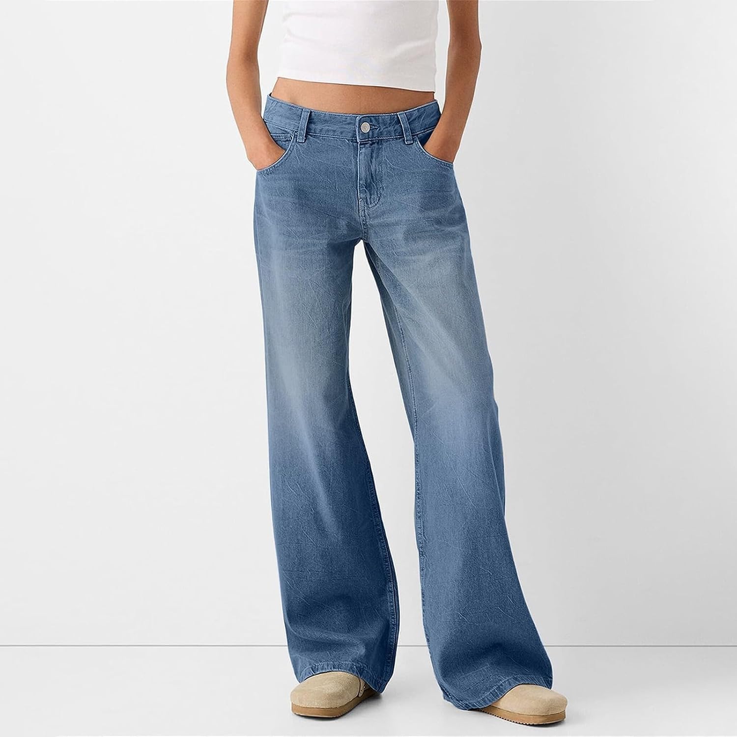 Baggy Jeans for Women High Waisted Pants High Waist Wide Leg Straight Jeans Loose Comfy Pants Elastic Baggy Boyfriend Pants with Pockets for Daily Use