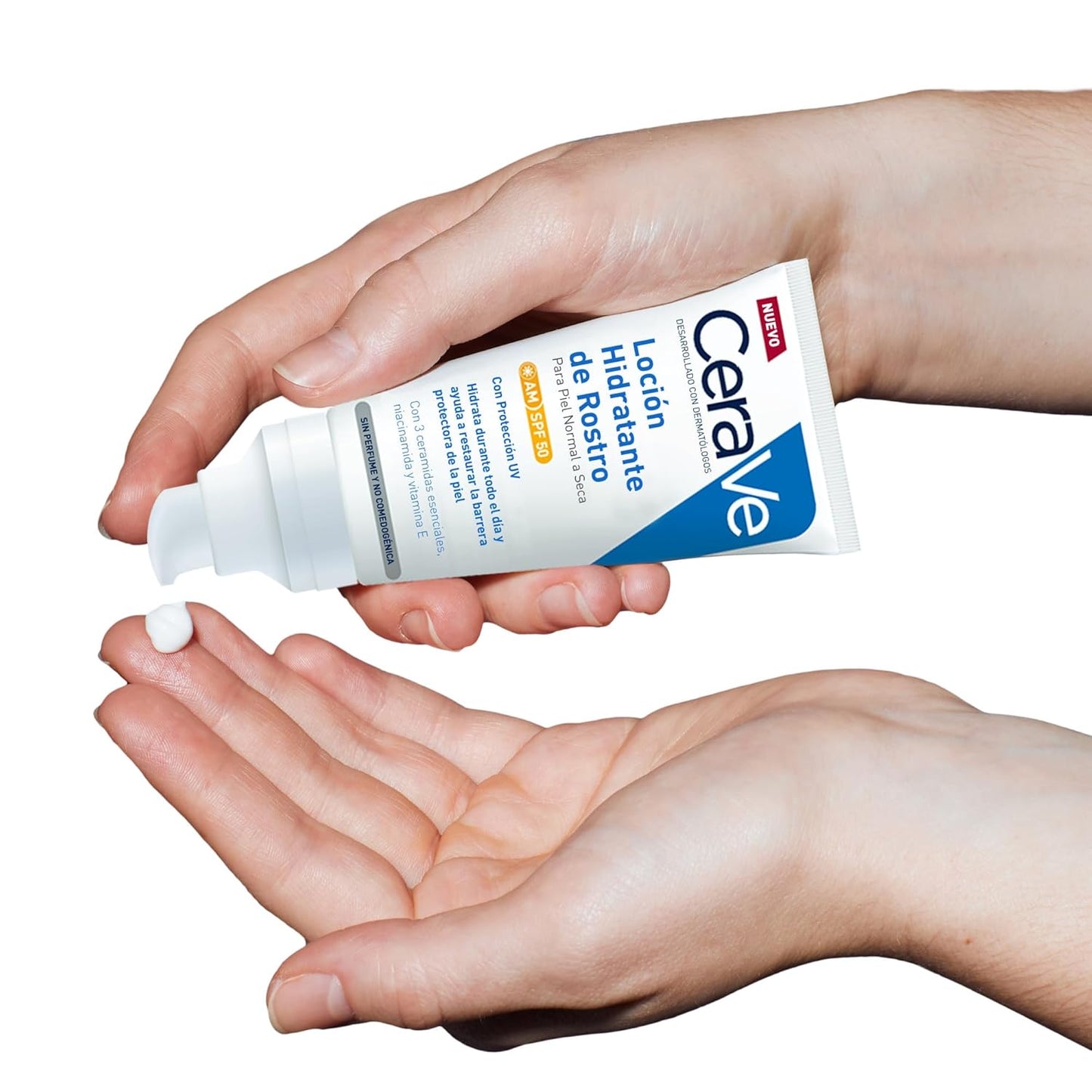 CeraVe, Loción Hidratante de Rostro SPF 50, Para Piel Normal a Seca, Hidratación y Alta Protección Contra los Rayos UVB/UVA, Enriquecida con Ceramidas, 52ml