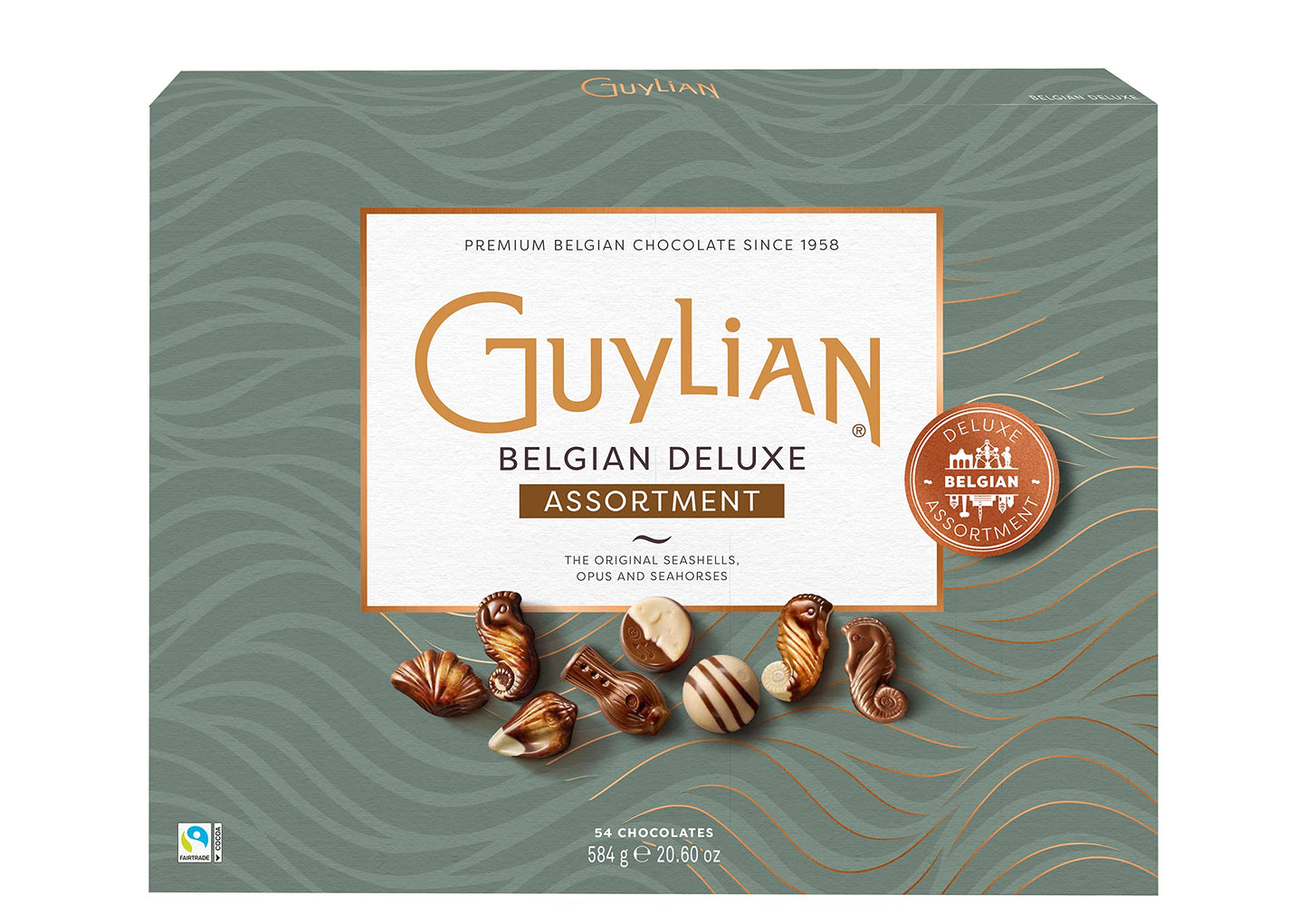 Guylian Belgian Chocolate Chocolates, Chocolate Filled with Dark Chocolate Praline, Chocolate in the shape of Sea Fruits with 72% Cocoa, 20 Units per Box, 225 g