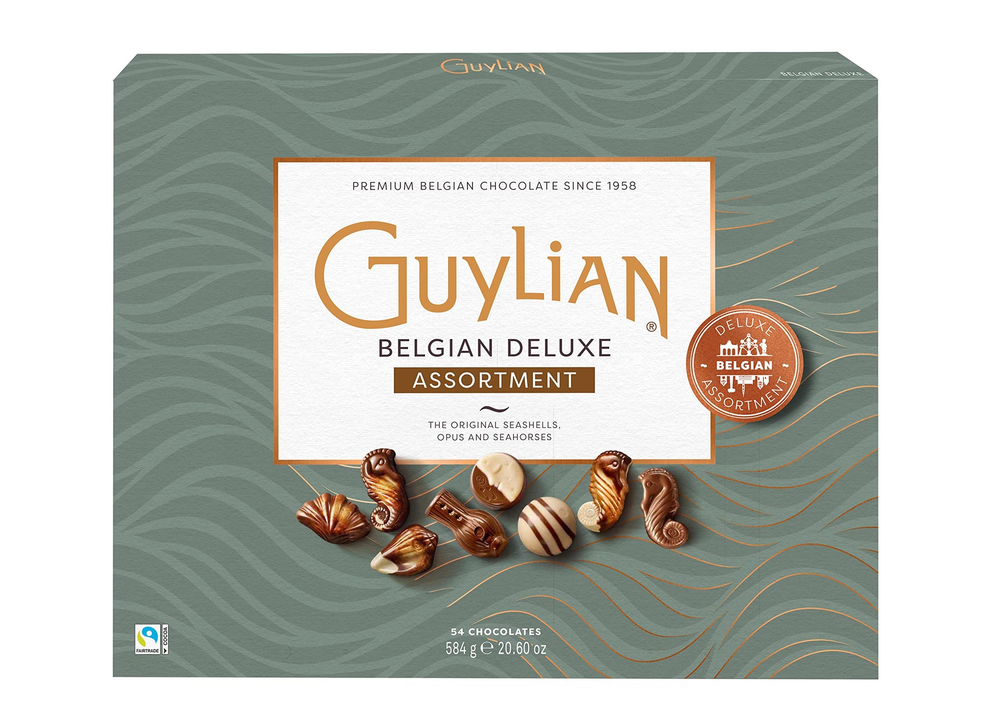 Guylian Belgian Chocolate Chocolates, Chocolate Filled with Dark Chocolate Praline, Chocolate in the shape of Sea Fruits with 72% Cocoa, 20 Units per Box, 225 g