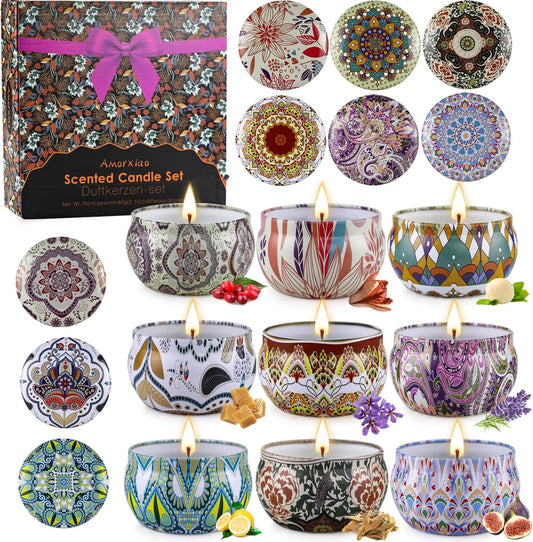 Scented Candles Gift for Women, 9 Pack Decorative Scented Scented Candles, Soy Wax Natural Candle, 9 x 70 g Aromatherapy Candle Gift Set for Birthdays, Parties, Christmas, Friend and Mother