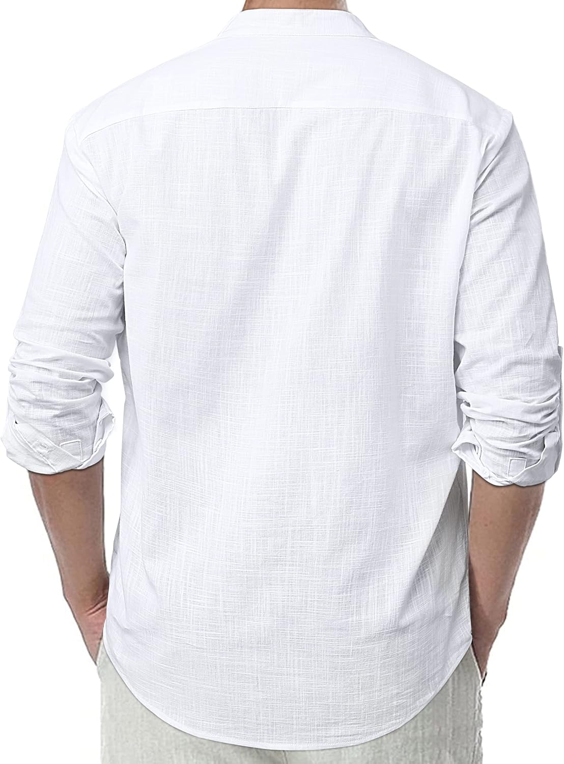 Enlision Men's Linen Shirt Long Sleeve Casual Summer Shirts Loose Leisure Solid Color Button Down Shirt Top with Pocket
