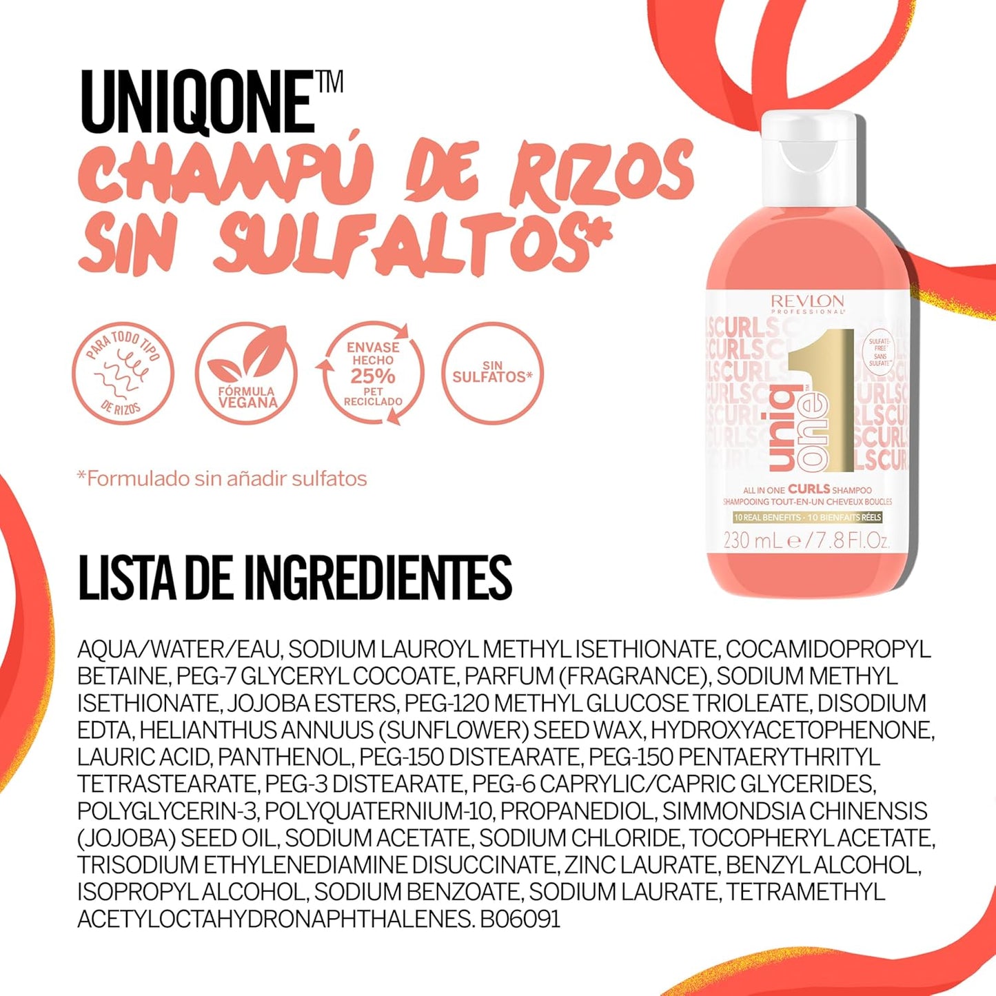 REVLON PROFESSIONAL UniqOne All in One Curls, Nourishing Shampoo for Curls, Moisturizes and Defines Curly or Wavy Hair, Hair Care with Anti-Frizz Effect and Vegan Formula, 230 ml