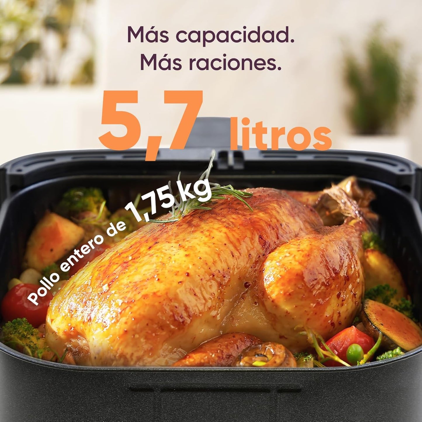 Cosori Air Fryer 5.7L Real Metallic Interior, Air Fryer Anti-Rust Design, Uniform Heating Technology, 40 Recipes, Fat Reduction for Healthy Living, Energy Efficiency, 1700W