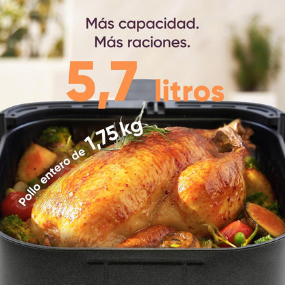 Cosori Air Fryer 5.7L Real Metallic Interior, Air Fryer Anti-Rust Design, Uniform Heating Technology, 40 Recipes, Fat Reduction for Healthy Living, Energy Efficiency, 1700W