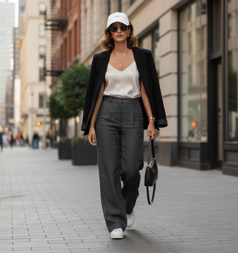 Look casual con gorra KÖNE blanca combinada con outfit urbano.