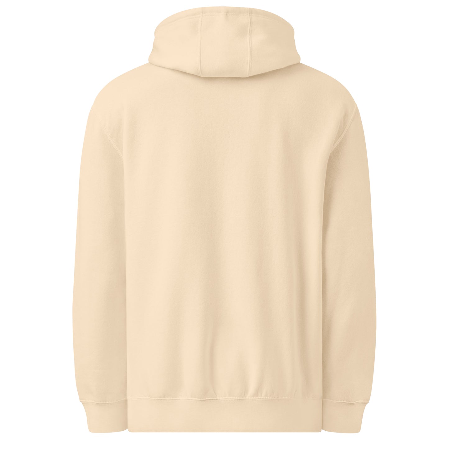 Vista trasera de la sudadera KONE beige con capucha.