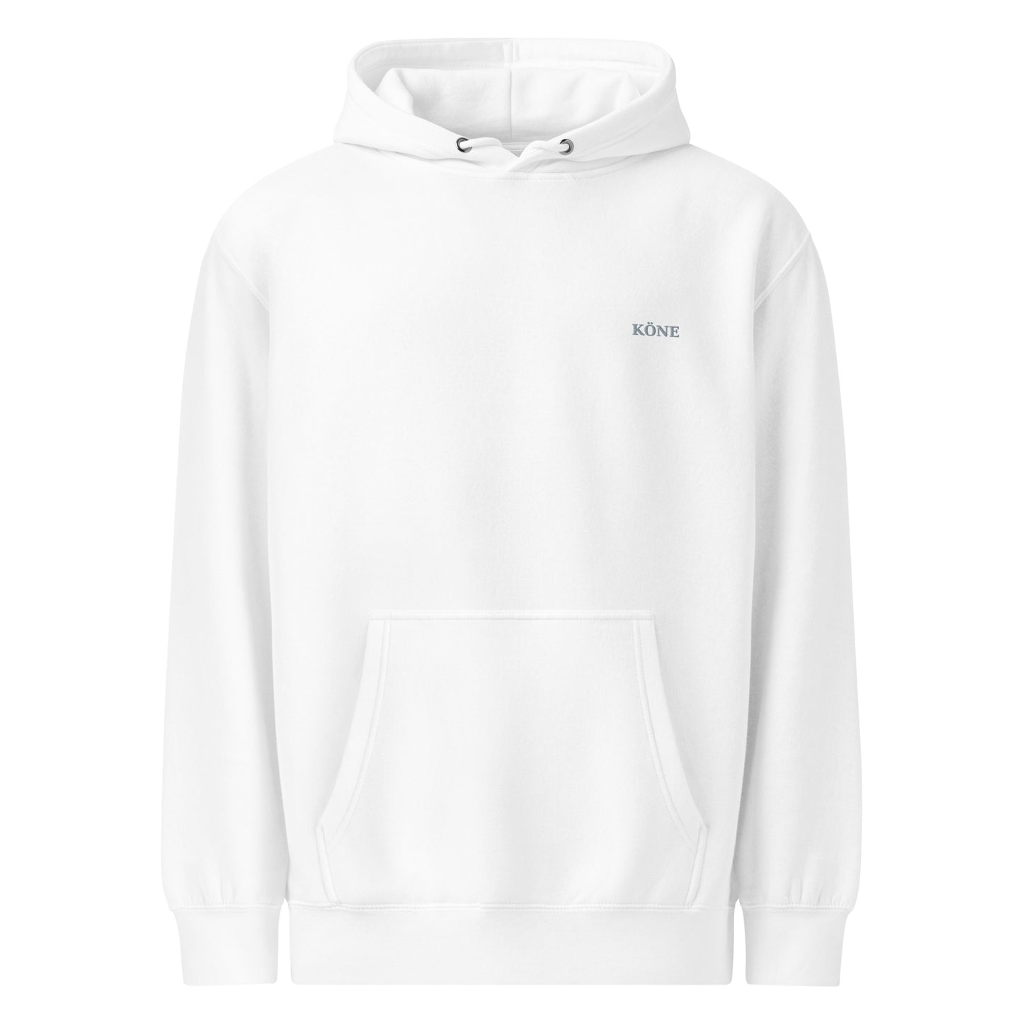 Sudadera KONE blanca con capucha y bolsillo canguro.