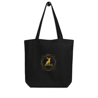 Bolsa tote negra KÖNE de algodón orgánico con logo dorado