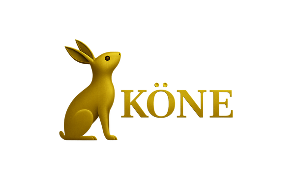 Logo dorado de KÖNE con conejo minimalista en fondo transparente