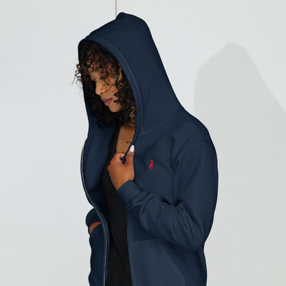 Sudadera KÖNE azul marino con capucha, diseño minimalista unisex de algodón grueso.