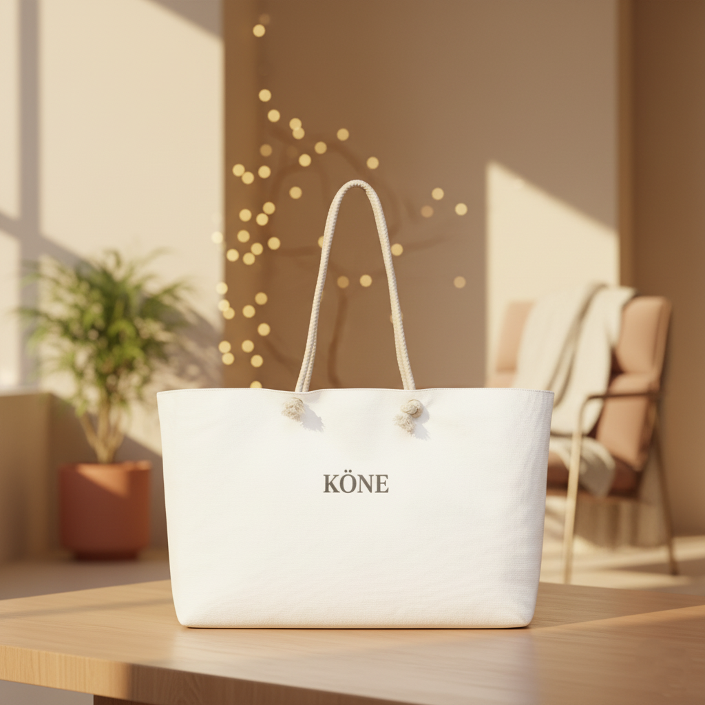 Bolso KÖNE Essential en interior con plantas y luz natural, estilo mediterráneo