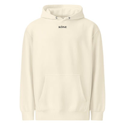 Vista frontal de la sudadera KÖNE gruesa con logo bordado.