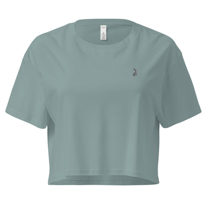 Top crop KÖNE verde, algodón 100% peinado, diseño esencial femenino