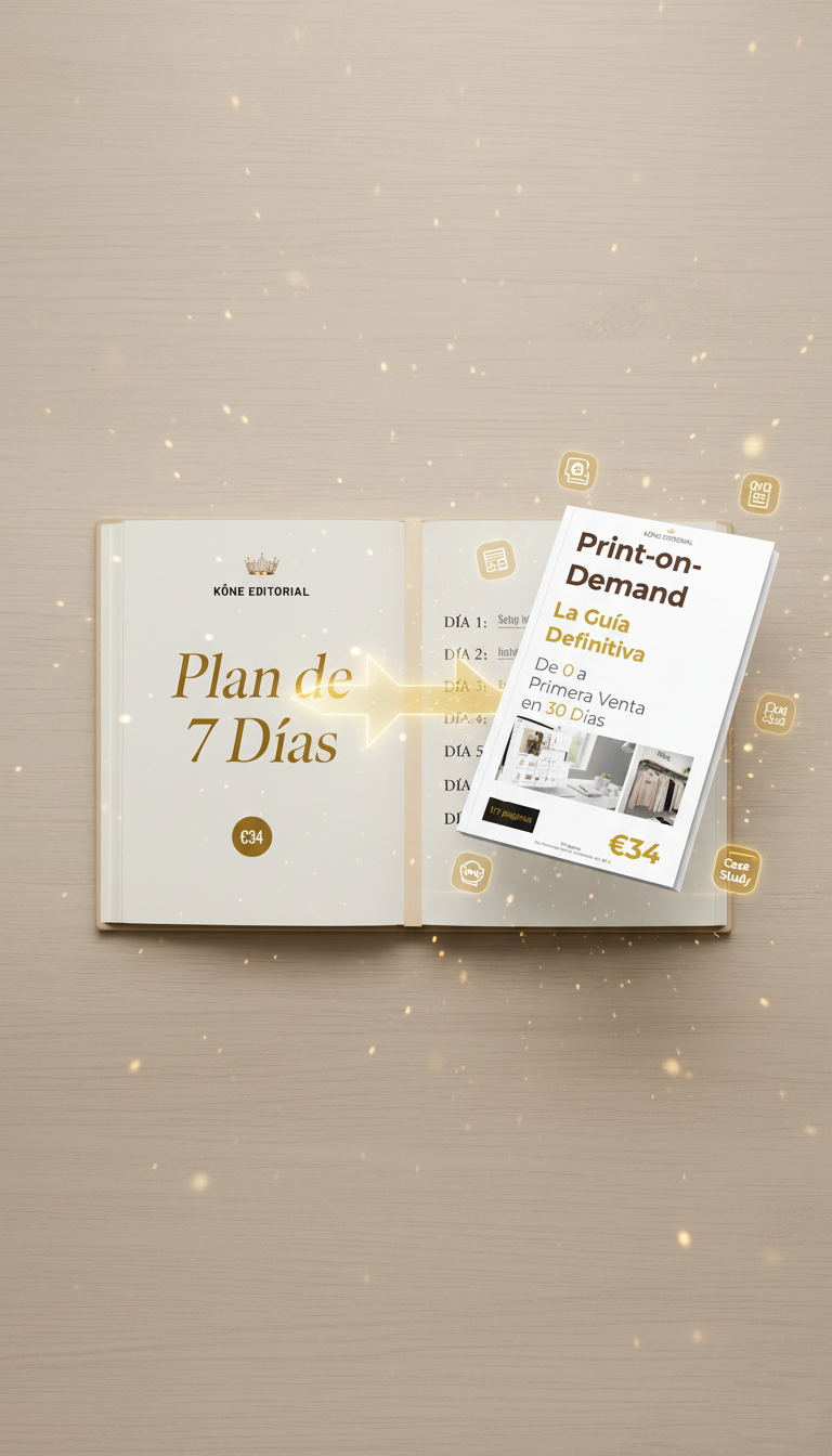 Guía Shopify Print-on-Demand SEO IA ChatGPT marketing orgánico tráfico Google posicionamiento ecommerce caso real KÖNE