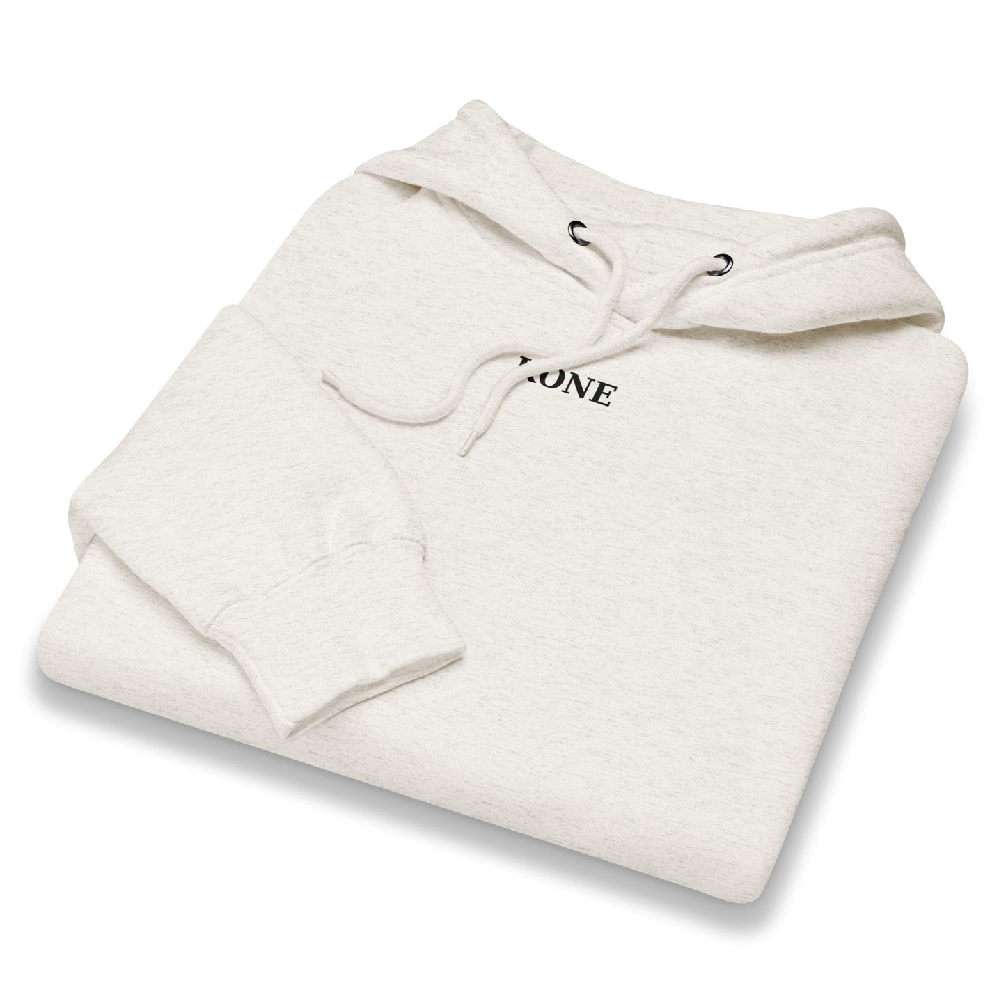 Vista frontal de la sudadera KÖNE premium oatmeal-heather con logo bordado.