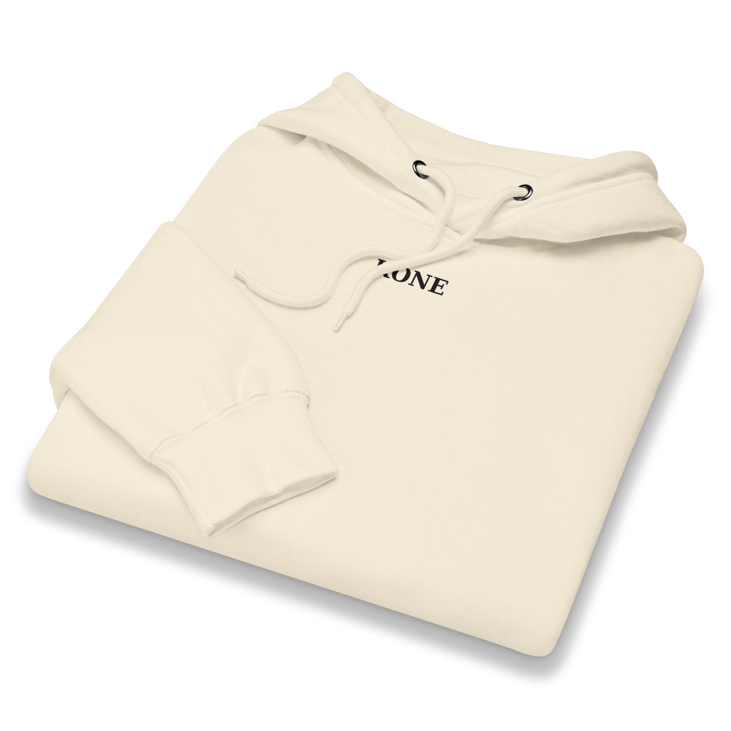 Vista frontal de la sudadera KÖNE premium Sandshell con logo bordado.