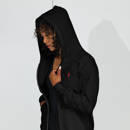 Sudadera KÖNE azul marino con capucha y cremallera, diseño unisex de algodón grueso
